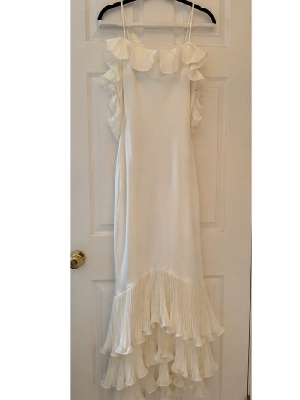 Cream Ruffle Trim Backless Mermaid Maxi Dress Boho Beach Vacation Party Sz M - Picture 9 of 10